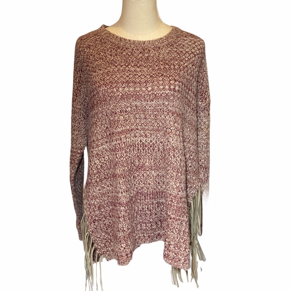 Zaria Knit Sweater Maroon with Leather Tassels Lsdies L Rodeo Western